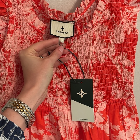 Tuckernuck Pink and Red/Orange Ruffled Tiered Sundress - Picture 3 of 10